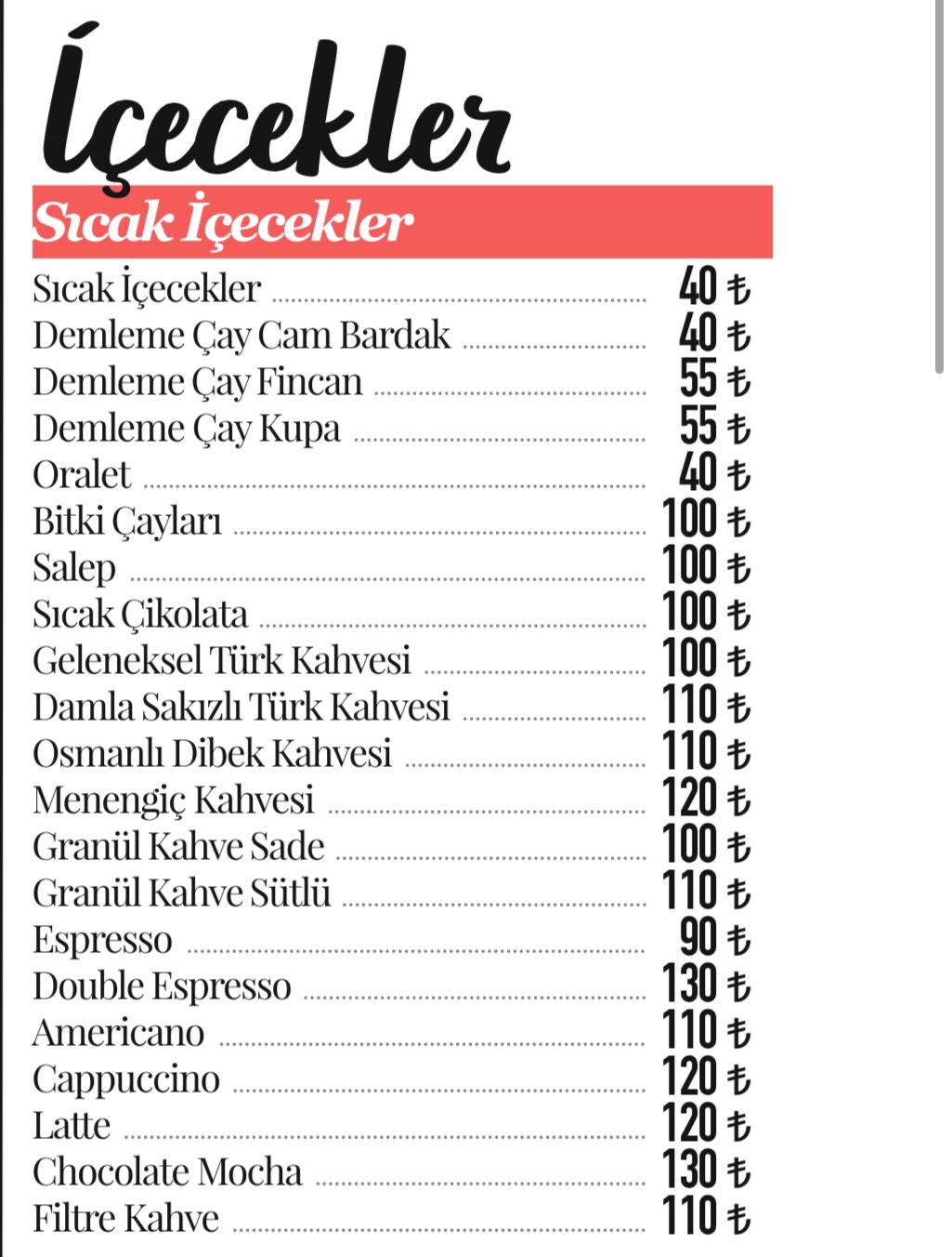 Sıcak İçecek Listesi